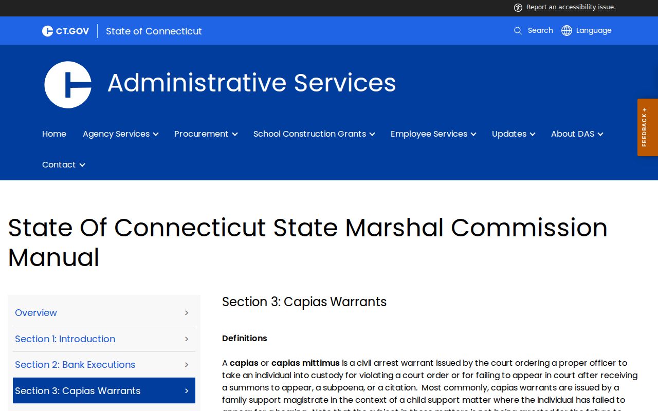 East Hartford bench warrant and family capias state marshal guidance